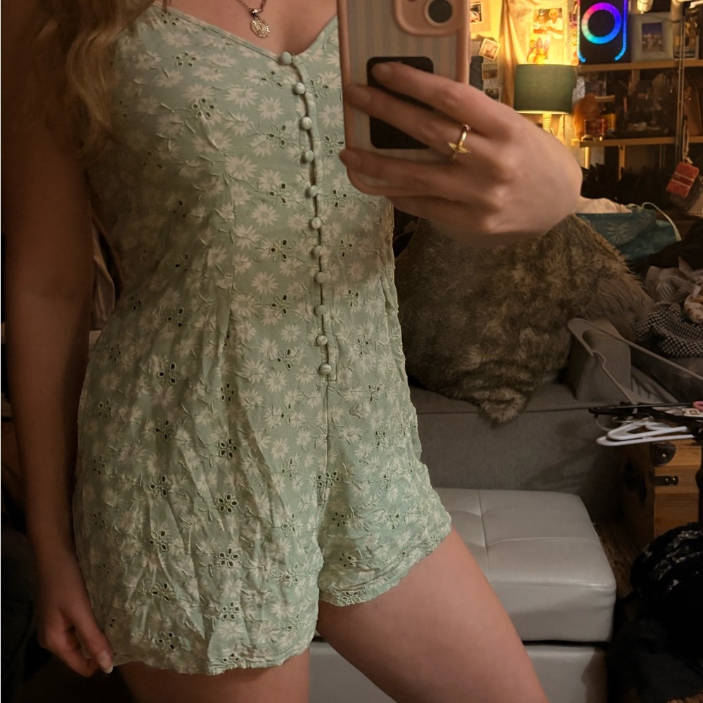 American Eagle Outfitters Mint Green Floral Romper